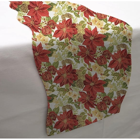 Christmas Table Runner by Penny's Needful Things (7 Feet Long - SCALLOPED) (Poinsettia)