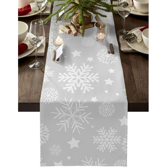 Christmas Table Runners 90 inches Long, Winter White Snowflake Grey Table Runner Farmhouse Dresser Scarves,Christmas Table Runner Decoration for Dining Coffee Table Holiday Party Wedding