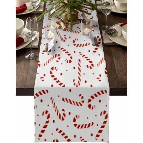 Christmas Table Runners Candy Cane Table Runner Dresser Scarves Non-Slip Table Cloth Decorations for Xmas Holiday Dinner Parties White Red Christmas Runner 13x48 inches