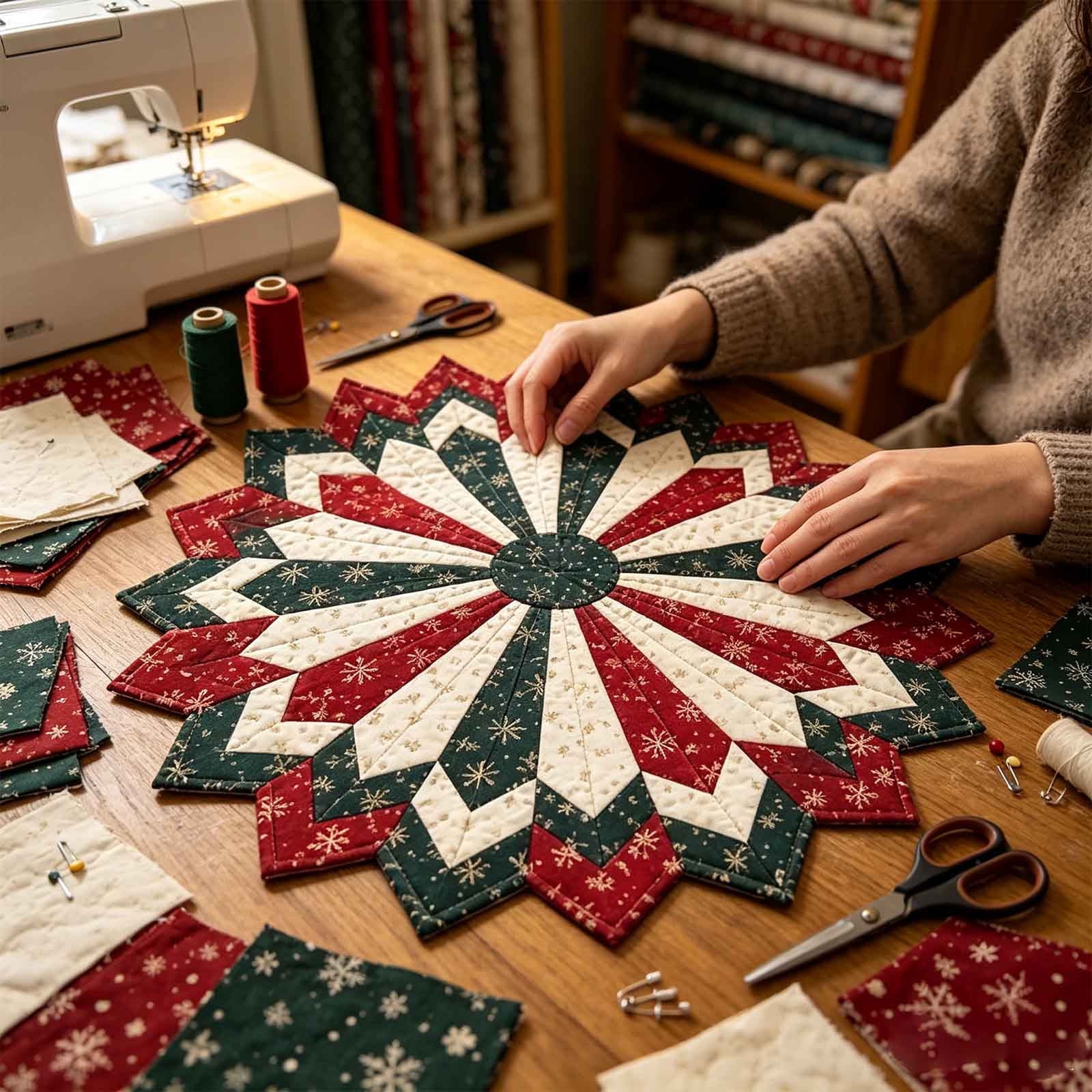 Precut Christmas Table Topper Quilt Kit, Star Shaped Table Topper Kit with ...