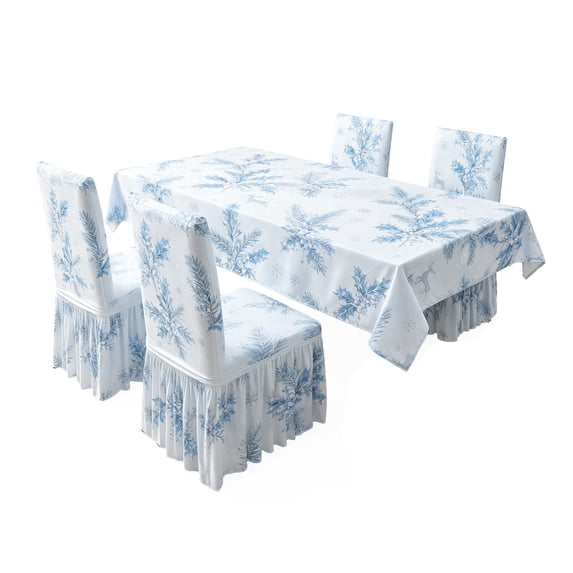 Christmas Tablecloth With 1 Chair Covers Waterproof Stain Polyester Dining Table Cover And Elastic Chair Slipcovers Holiday Party Decor With Snowflake