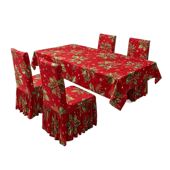 Christmas Tablecloth With 1 Chair Covers Waterproof Stain Polyester Dining Table Cover And Elastic Chair Slipcovers Holiday Party Decor With Snowflake