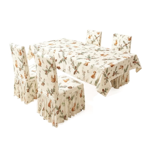 Christmas Tablecloth With 1 Chair Covers Waterproof Stain Polyester Dining Table Cover And Elastic Chair Slipcovers Holiday Party Decor With Snowflake