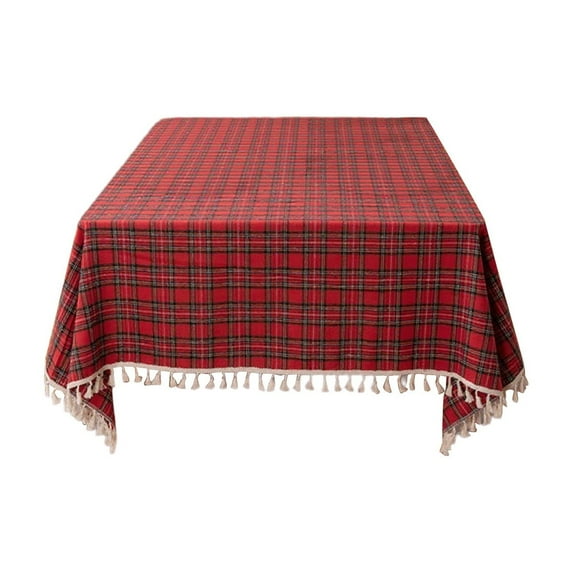 Christmas Tablecloth – 39"x55" Multicolor Linen Table Cover for Dining Table, Coffee Table, or Holiday Party Décor, Washable & Reusable