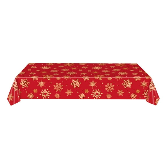 Christmas Tablecloth 54x108 Inch – Red Table Cover with Gold Snowflakes – Waterproof Disposable Tablecloth for Christmas Party & Winter Holiday Decor