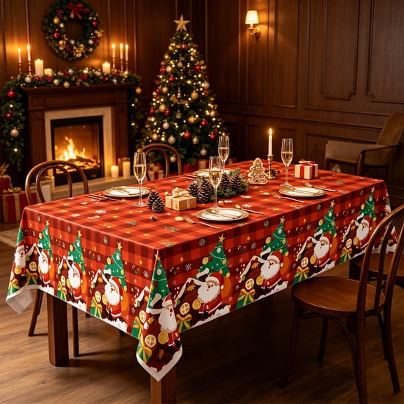 Christmas Tablecloth 54x72 Inch Santa Claus & Snowman Water Resistant Rectangular Table Cover Farmhouse Winter Holiday for Xmas Dinner Party Kitchen Home Table Decor