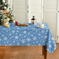 Christmas Tablecloth 60×102 Inch Rectangular, White Snow Blue Washable Table Cover for Party Picnic Dinner Decor