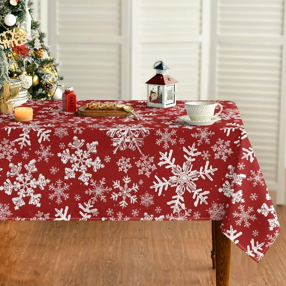 Christmas Tablecloth 60×120 Inch Rectangular, Red Snow Washable Table Cover for Party Picnic Dinner Decor