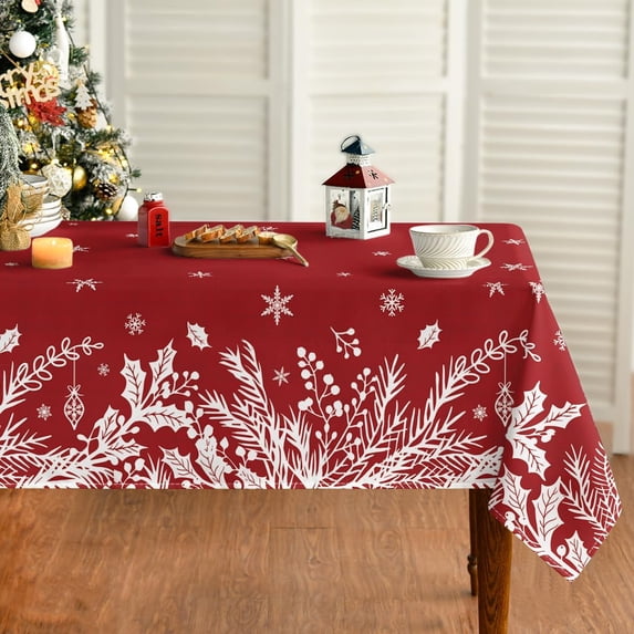 Christmas Tablecloth 60×60 Inch, Floral Leaf Red Washable Table Cover for Party Picnic Dinner Decor