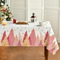 thumbnail image 1 of Christmas Tablecloth 60×60 Inch, Pink Trees Golden Snow Washable Table Cover for Party Picnic Dinner Decor, 1 of 6