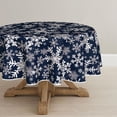 thumbnail image 1 of Christmas Tablecloth 60×60 Inch Round, Blue Snow Washable Table Cover for Party Picnic Dinner Decor, 1 of 6