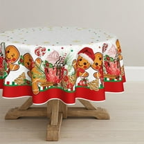 Christmas Tablecloth 60×60 Inch Round, Gingerbread Man Cute Christmas Bear Ball Ornaments Washable Table Cover for Party Picnic Dinner Decor