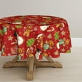 thumbnail image 1 of Christmas Tablecloth 60×60 Inch Round, Gingerbread Man Glove Trees Snowman Red Washable Table Cover for Party Picnic Dinner Decor, 1 of 6
