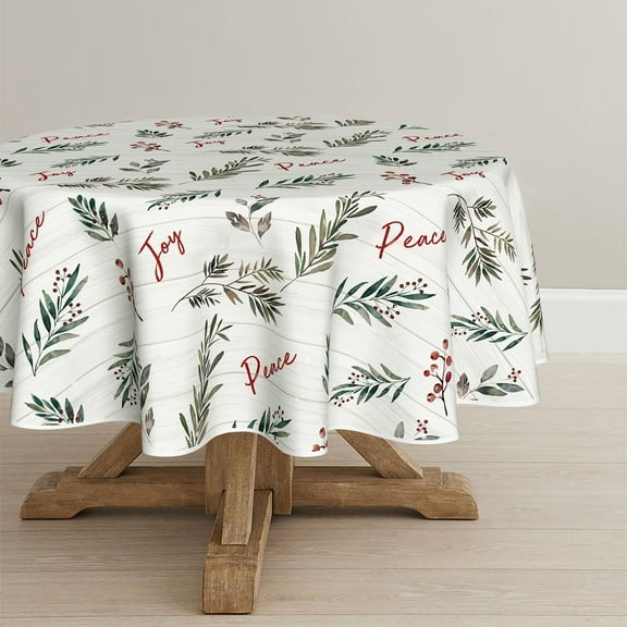 Christmas Tablecloth 60×60 Inch Round, Holly Washable Table Cover for Party Picnic Dinner Decor