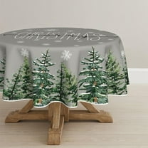 Christmas Tablecloth 60×60 Inch Round, Winter Snow Trees Grey Washable Table Cover for Party Picnic Dinner Decor