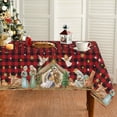 thumbnail image 1 of Christmas Tablecloth 60×84 Inch, Holy Nativity Red Buffalo Plaid Washable Table Cover for Party Picnic Dinner Decor, 1 of 6
