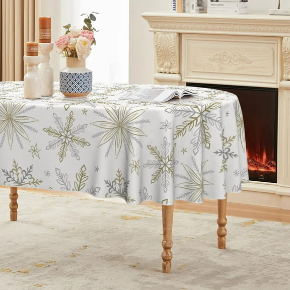 Christmas Tablecloth 60×84 Inch Oval, Simple Snow Stick Figure Washable Table Cover for Party Picnic Dinner Decor