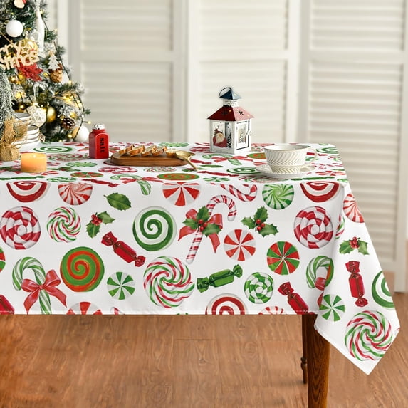 Christmas Tablecloth 60×84 Inch Rectangular, Candy Cane Lollipop Washable Table Cover for Party Picnic Dinner Decor