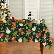 Christmas Tablecloth 60×84 Inch Rectangular, Gingerbread Man Glove Trees Snowman Washable Table Cover for Party Picnic Dinner Decor