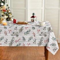 Christmas Tablecloth 60×84 Inch Rectangular, Holly Washable Table Cover for Party Picnic Dinner Decor