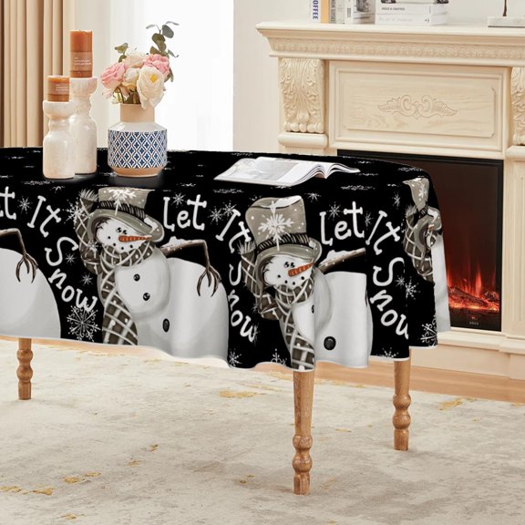 Christmas Tablecloth 60×84 Inch Rectangular, Snowman and Snow Grey Washable Table Cover for Party Picnic Dinner Decor