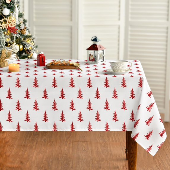 Christmas Tablecloth 60×84 Inch Rectangular, Trees Red White Boho Washable Table Cover for Party Picnic Dinner Decor