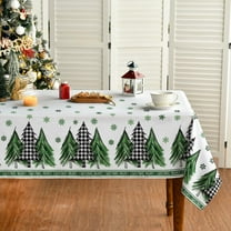 Christmas Tablecloth 60×84 Inch Rectangular, Trees Snow Green Washable Table Cover for Party Picnic Dinner Decor