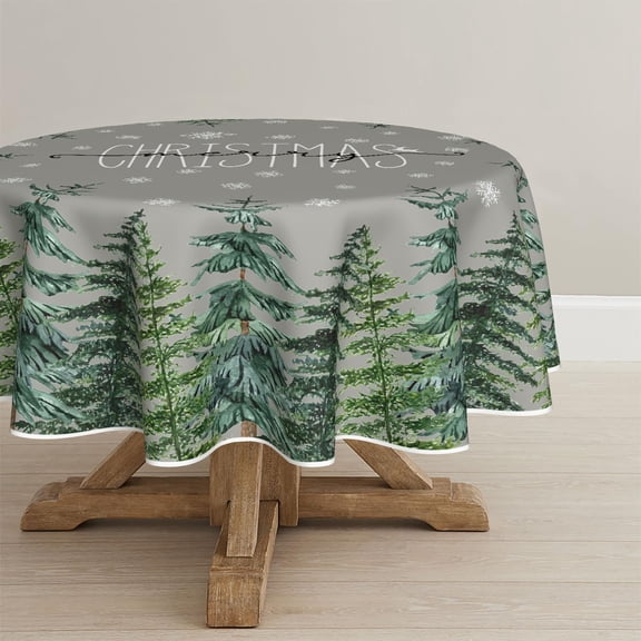 Christmas Tablecloth 60×84 Inch Rectangular, Winter Snow Trees White Washable Table Cover for Party Picnic Dinner Decor