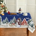 thumbnail image 1 of Christmas Tablecloth 60×84 Inch Rectangular, Winter Snowman House Christmas Trees Blue Washable Table Cover for Party Picnic Dinner Decor, 1 of 1