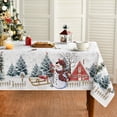 thumbnail image 1 of Christmas Tablecloth 60×84 Inch Rectangular, Winter Snowman House Christmas Trees Blue Washable Table Cover for Party Picnic Dinner Decor, 1 of 6