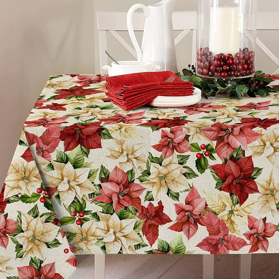 Christmas Tablecloth 60×84 inch Waterproof Red Print Holiday Decoration Table Cloth for Dining,Indoor and Outdoor