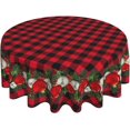 thumbnail image 1 of Christmas Tablecloth 60 Inch Round Red Buffalo Plaid Tablecloth Waterproof Polyester Holiday Holly Pine Cones Christmas Balls Decorative Table Cloth for Kitchen Dining Room Outdoor Patio Party, 1 of 6