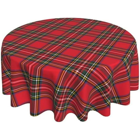 Christmas Tablecloth 60 Inch Round Red Green Buffalo Plaid Tablecloth Dust-Proof Wrinkle Resistant Rustic Christmas Checkered Table Cloth for Holiday Party Dining