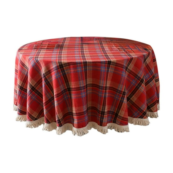Christmas Tablecloth 60 Inch Round Red Green Buffalo Plaid Tablecloth Dust-Proof Wrinkle Resistant Rustic Christmas Checkered Table Cloth for Holiday Party Dining (with lace Hem)