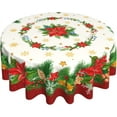 thumbnail image 1 of Christmas Tablecloth 60 Inch, Winter Poinsettia Floral Round Table Cloth, Xmas Snowflake Holly Berry Table Cover for Kitchen Dining Decor, Waterproof Reusable Tablecloths for Holiday Party, 1 of 6