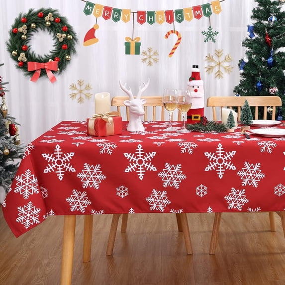Christmas Tablecloth 60 x 84 Inch, Christmas Table Cloths for Rectangle Tables Winter Tablecloth, Xmas Red Snowflake Outdoor Christmas Decorations Picnic Party Indoor Kitchen Table Decor