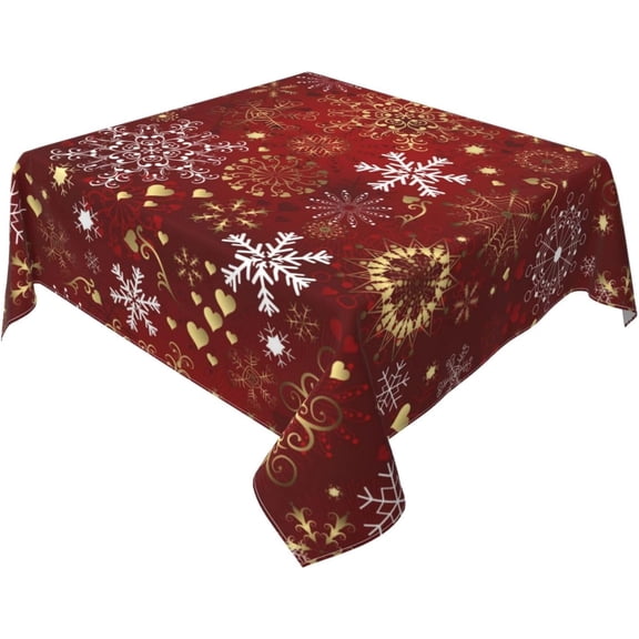 Christmas Tablecloth 60x60 Inch Square Gold Love Heart Shape Red Snowflakes Tablecloths Fabric Farmhouse Xmas Winter Holiday Table Cloth Decorative for Picnic Party Home Indoor Outdoor