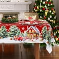 thumbnail image 1 of Christmas Tablecloth 60x84 Inch Rectangle, Red Snowman Car and House Snow Scene Table Cloth, Holiday Winter Village Rectangular Table Cover, Waterproof and Washable Xmas Party Decoration, 1 of 6