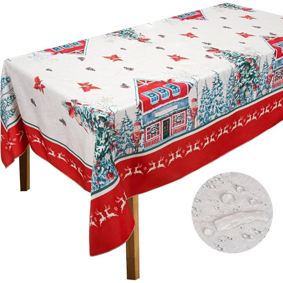 Christmas Tablecloth 60x84 Inch for Rectangle Tables Christmas Decor for Table, Washable Water Resistant Maple Leaf Xmas Table Cloth Cover, Reversible Use Chrismtas Party Decorations for Kitchen Home