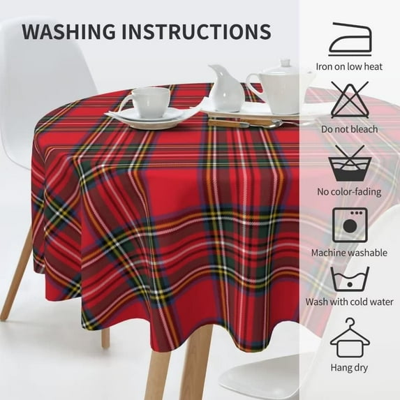 Christmas Tablecloth 70x70 Inch Round Red Green Buffalo Plaid Tablecloth Dust-Proof Wrinkle Resistant Rustic Christmas Table Cloth for Holiday Party Dining