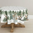 thumbnail image 1 of Christmas Tablecloth 90×90 Inch Round, Deers Snowman Trees White Washable Table Cover for Party Picnic Dinner Decor, 1 of 6