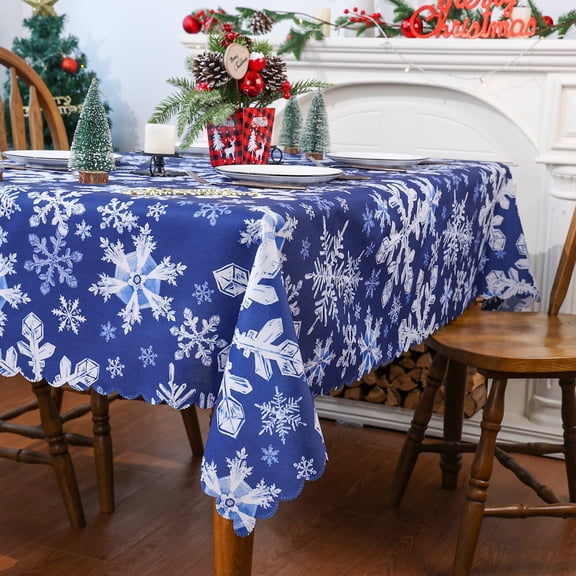 Christmas Tablecloth, Blue Snowflakes Winter Tablecloth, Christmas Tableware Home Decor, 60 x 120 inch, Polyester