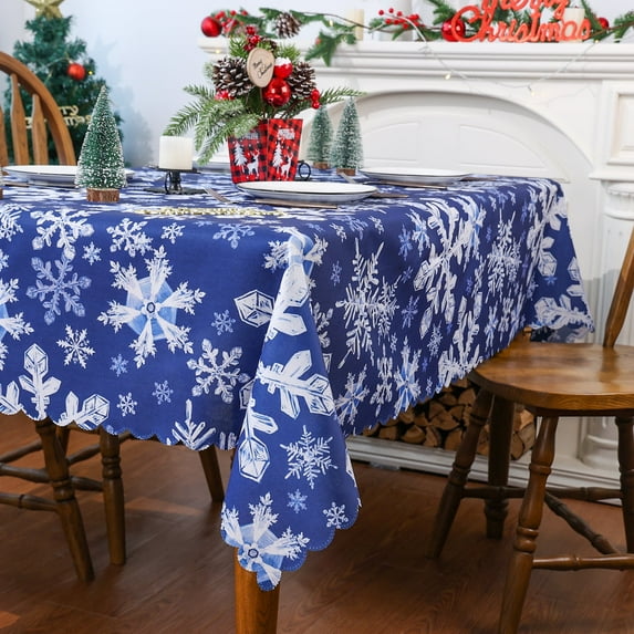Christmas Winter Tablecloth, Blue Snowflakes Winter Tablecloth, Christmas Tableware Home Decor, 60 x 84 inch, Polyester