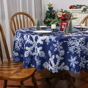 Christmas Winter Tablecloth, Blue Snowflakes Winter Tablecloth, Christmas Tableware Home Decor, 70 inch Diameter Round, Polyester