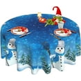 thumbnail image 1 of Christmas Tablecloth Blue Snowman Round Tablecloth 60 Inch With Xmas Tree Table Cloth for Outdoor Picnic Kitchen Dining Decor, Washable Waterproof Polyester Fabric Table Cover for Holiday Home Party, 1 of 13