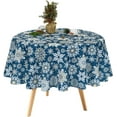 thumbnail image 1 of Christmas Tablecloth, Blue White Snowflake Table Cloth, Xmas Waterproof Tablecloths for Dining Kitchen Winter Holiday, Spill-Proof Table Cover for New Year Party Home Decor, Round 60 Inch, 1 of 5