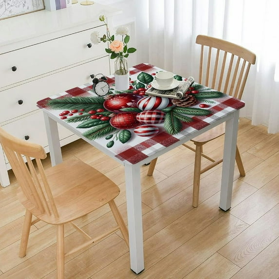 Christmas Tablecloth, Christmas Ball Red Bufalo Plaid Washable Table Cover for Party Picnic Dinner Decor