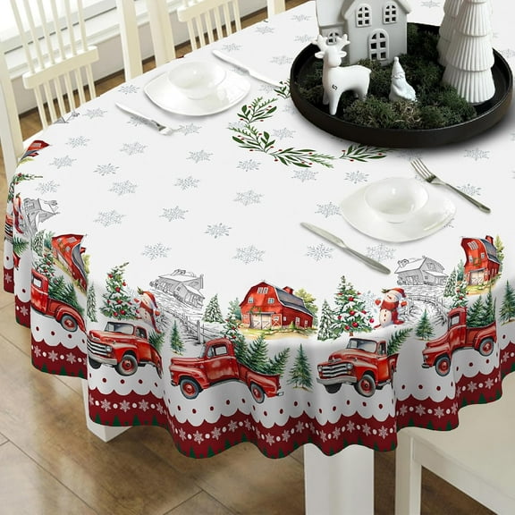 Christmas Tablecloth Christmas Car Table Cloth, Washable Table Cover for Xmas Holiday, Dining, Party Decor - 54" X 72" Oval