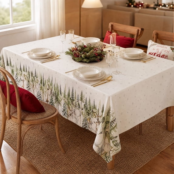 Christmas Tablecloth, Christmas Printed Holiday Table Cover, Xmas Table Cloth for Dinner Party, Kitchen Home Christmas Decor