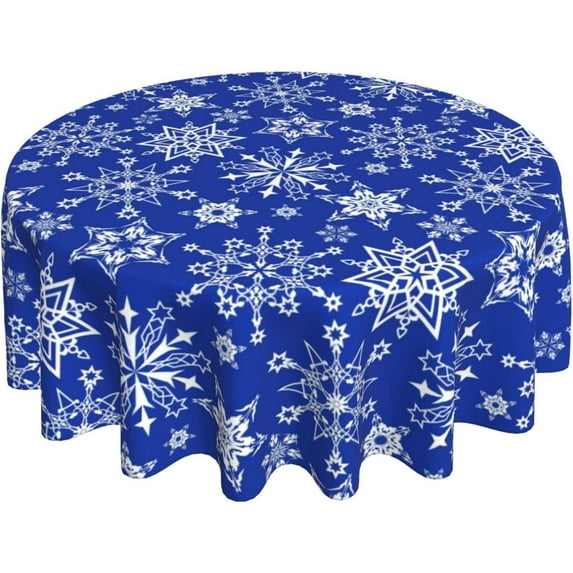Christmas Tablecloth, Christmas Snowflakes Table Cloth for Party Decoration, Round 60 Inch, Snowman Themed Tablecloths for Dinner Kitchen Party Picnic